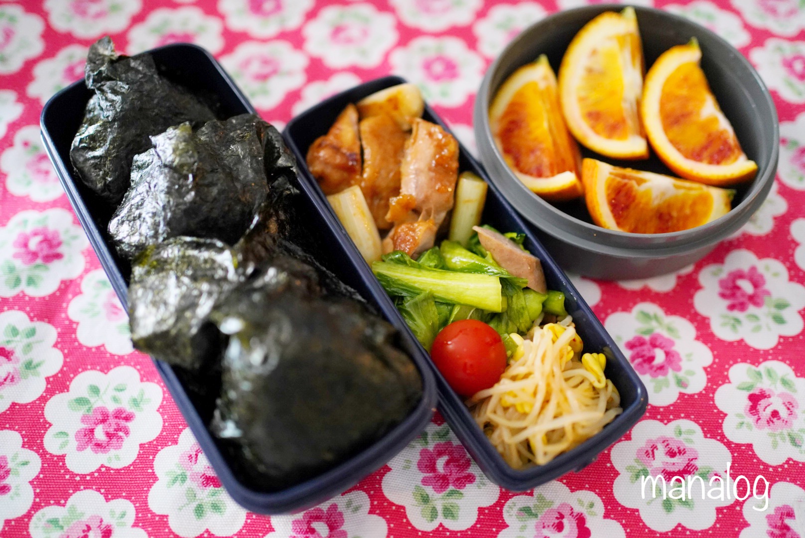 照り焼きチキンともやしのラー油和えのおにぎりお弁当 Manalog